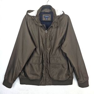 Lands' End Mens Hooded Bomber Jacket Sz L 42-44 Full-Zip Brown